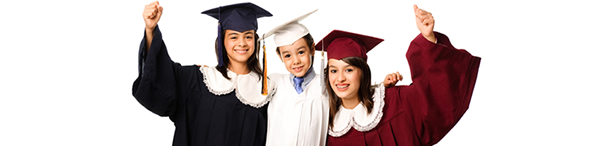 Photo of three students attending the graduation ceremony